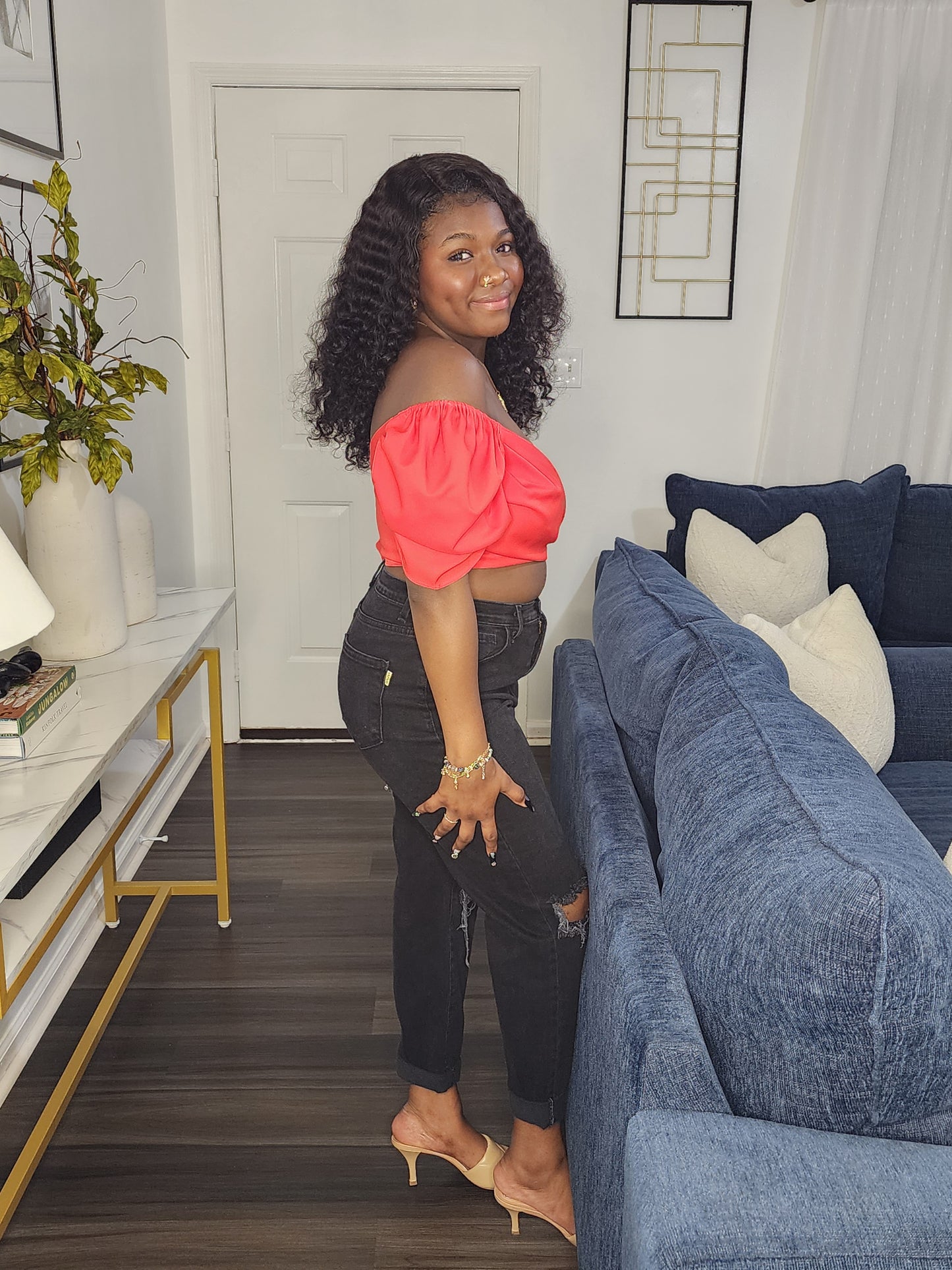 Off Shoulder V-Neck Crop Top