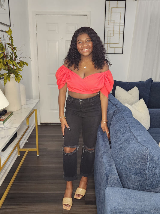 Off Shoulder V-Neck Crop Top